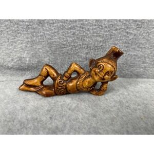 Vintage Carved‎ Wood Hawaiian Figure Menehue with Mahiole 4.25"
